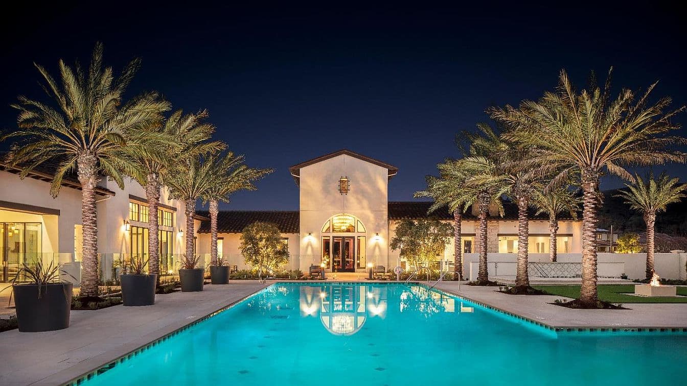 Aerial view of the Borello Ranch Estates clubhouse and pool